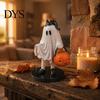 Unique Niche Gift Vintage Halloween Ghost Figurine, Cute Spooky Resin Statue with Pumpkin Artistic Desktop Collection Bucket And Black Cat for Indoor