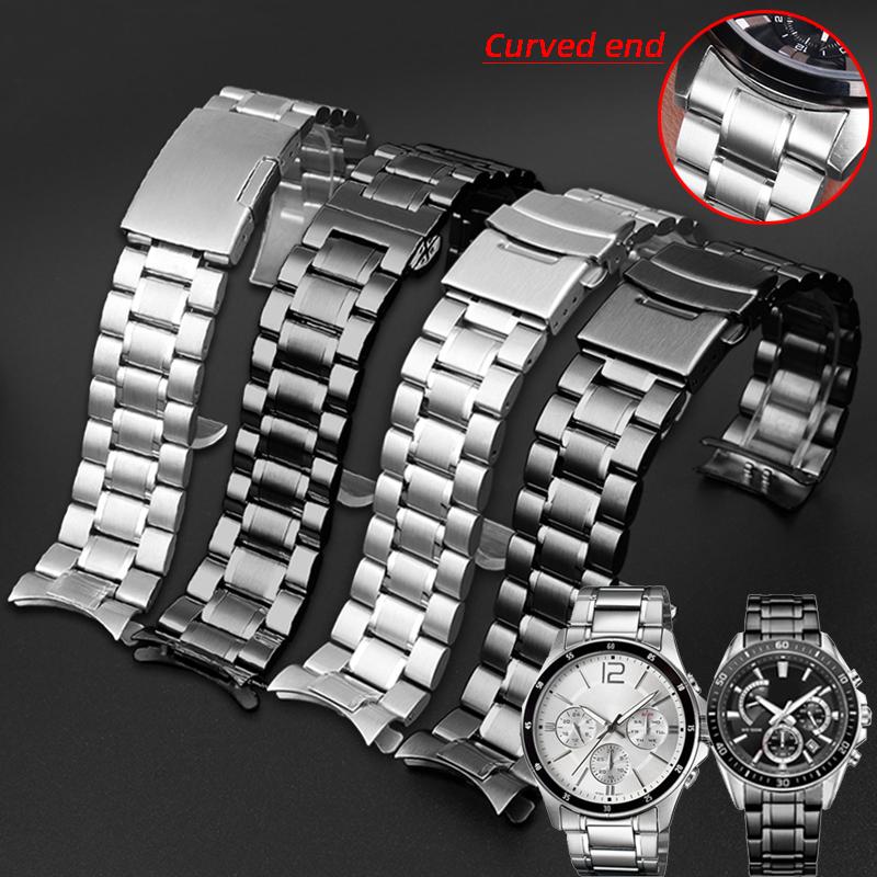 20mm 22mm Universelles Gebogenes Herren-Uhrenarmband Für Casio EFV-540 500 510 EQB-501 EFR-303 Massives Edelstahlarmband Metall-Uhrenkette
