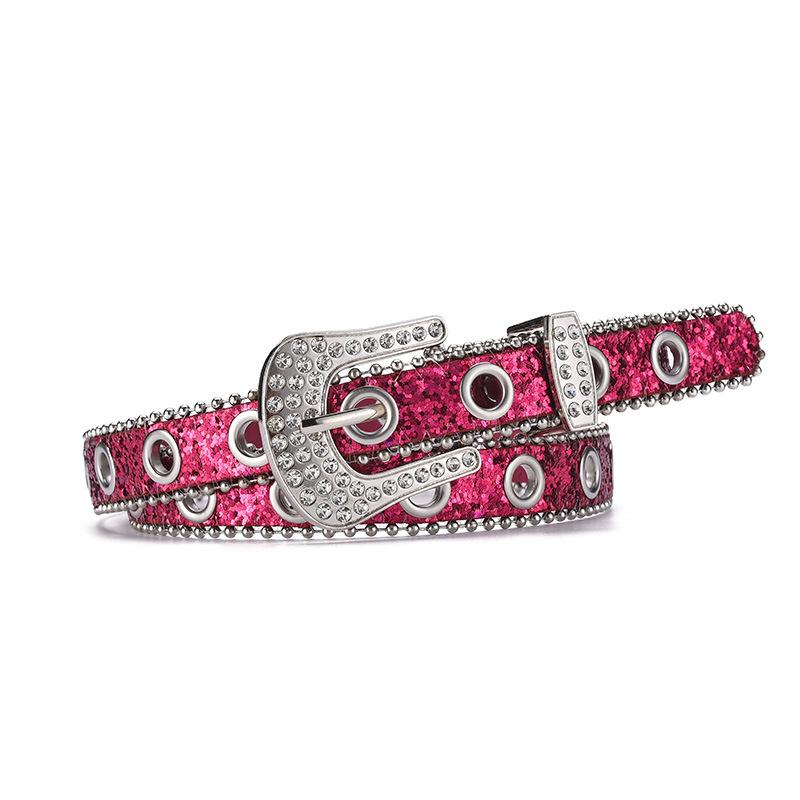 Belt Women'S Rhinestone Pin Buckle Decorative Personality Sequin Belt Women'S Hollow Air Eye Punk Belt Thin