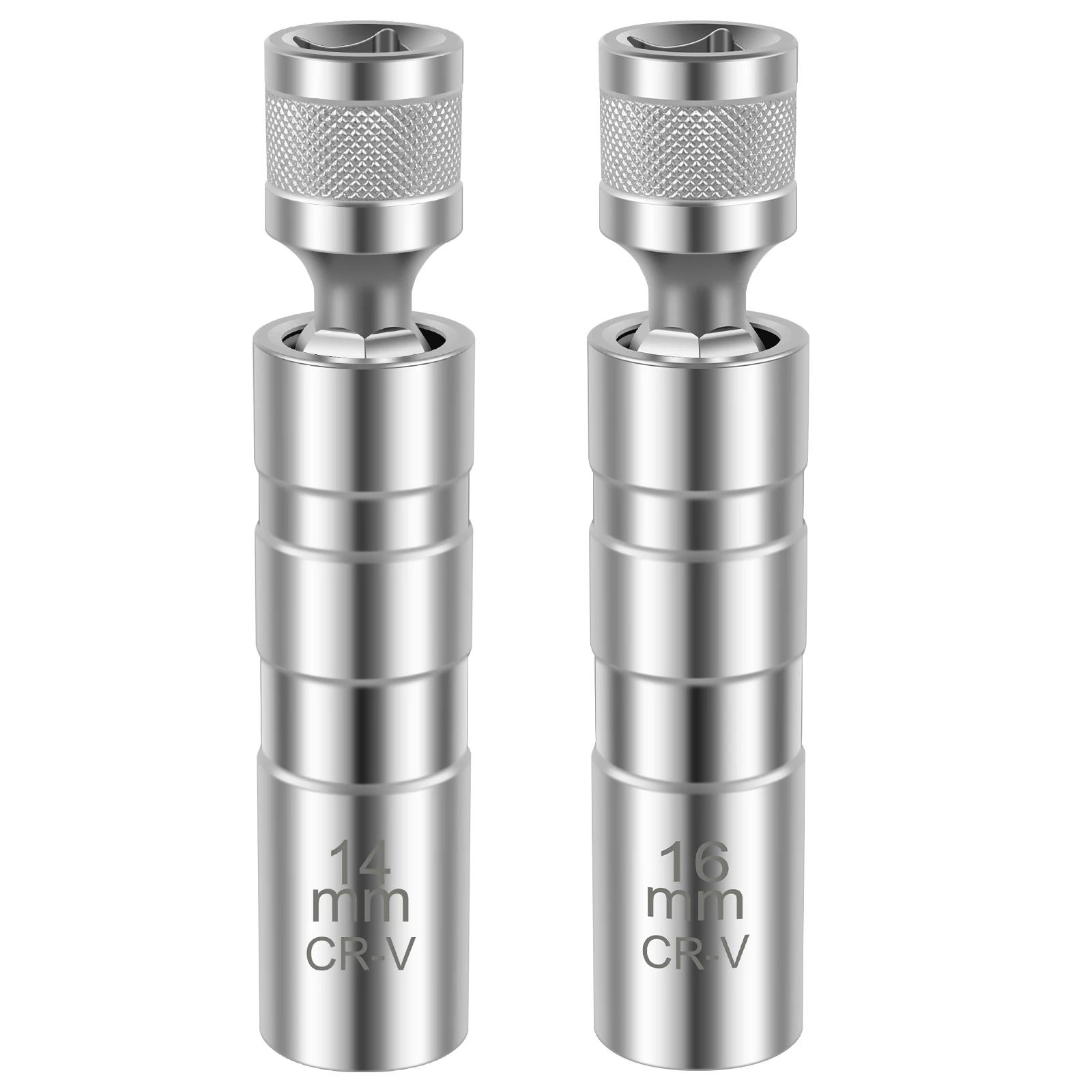 

2Pcs Spark Plug Socket 14mm 16mm 360° Swivel Spark Plug Socket Removal Tool Magnetic Spark Plug Socket Installation Tools