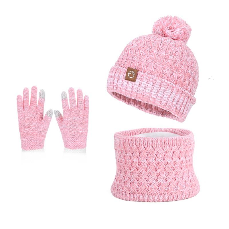 Winter Children's Hat, Scarf, Gloves, Three Piece Set, Anti Cold Ear Protection, Head Cover, Woolen Hat with Plush Insulation