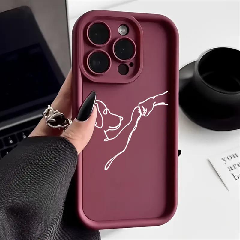 Coque de téléphone assortie pour couple Chat Chien Cœur Art Ligne Minimaliste pour Séries iPhone 17 16 15 14 13 12 11 Pro Max Plus