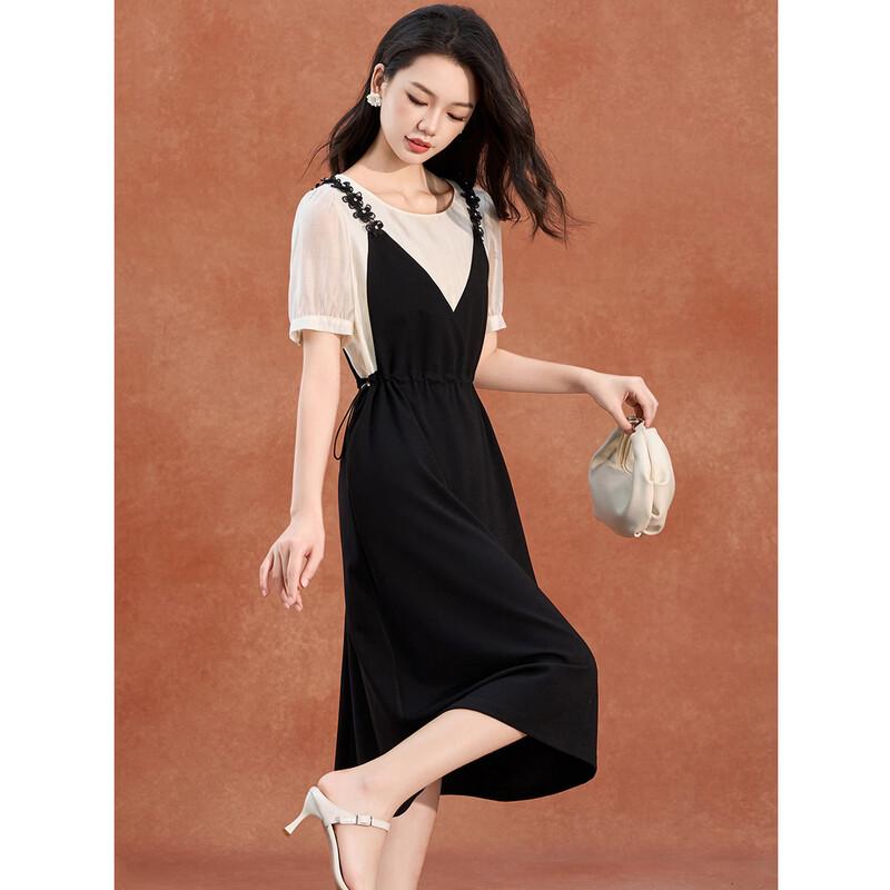 Women s Lyocell A-Line Faux Two-Piece Summer Dress L