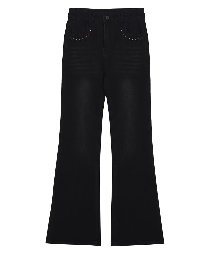 Nigaennikol Stud Bootscut Denim Pants_Black