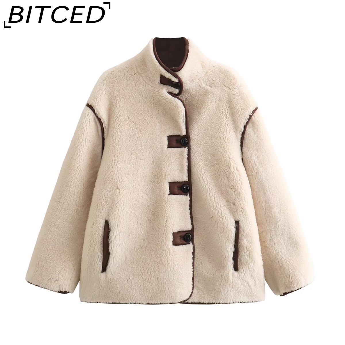 

BITCED Женская весенне-осенняя куртка-бомбер оверсайз укороченного кроя, с флисовой подкладкой, в стиле колор-блок, больших размеров L