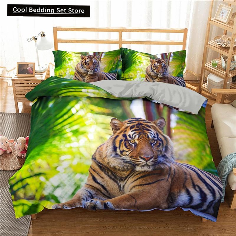 Comforter 3D Tiger Bedding Set King Queen Full Twin Size Brown Animal Jungle Wildlife Comforter Polyester