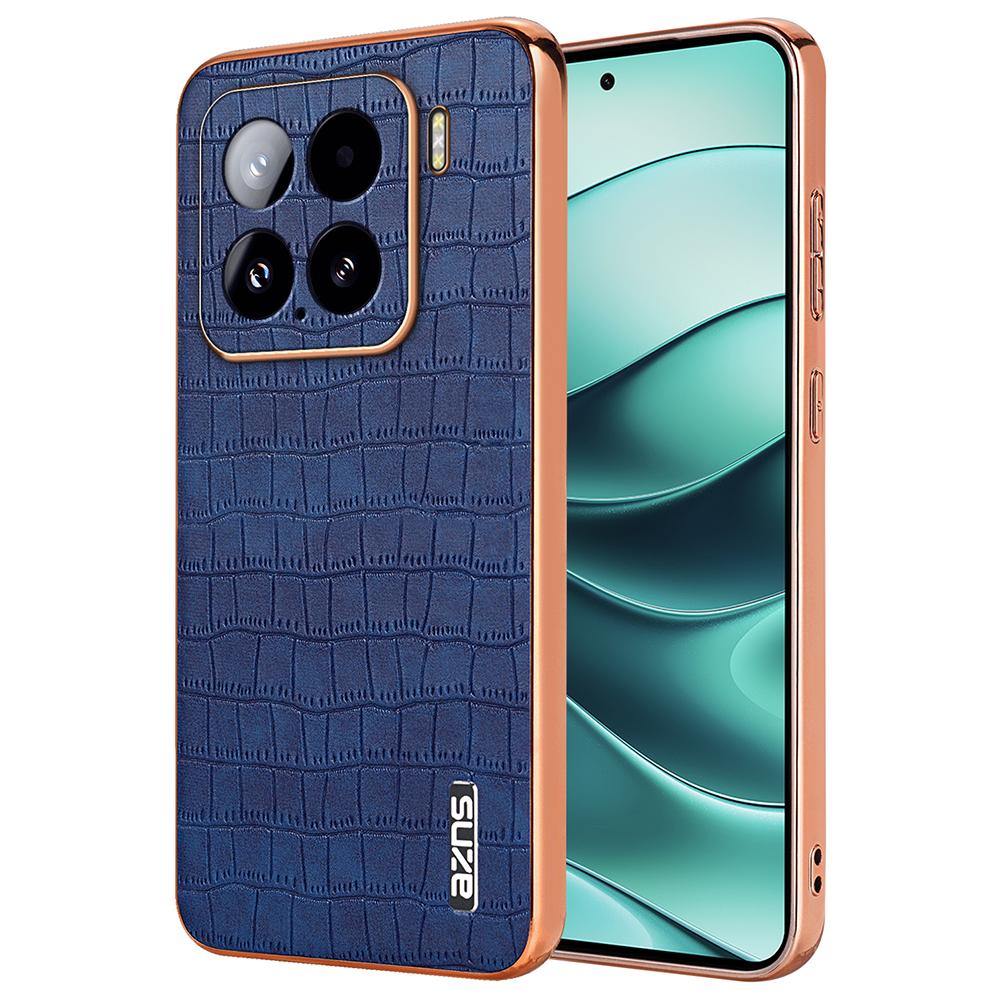 

For Xiaomi 15 Case Electroplating Crocodile Texture PU+TPU Phone Cover Blue