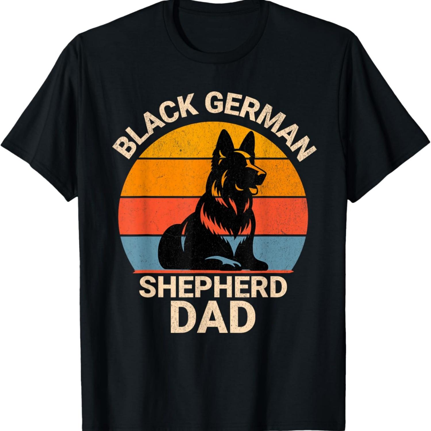 

Black German Shepherd Dad Father s Day Retro Sunset Dog Dad T-Shirt S