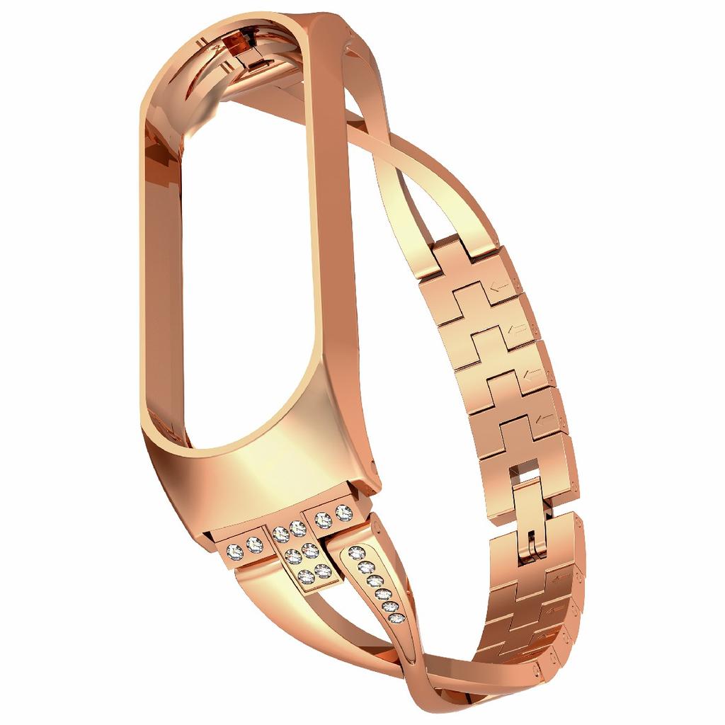 X-Shaped Design Aluminum Alloy Jewelry Wristband Bling Diamond Metal Strap for Xiaomi Mi Band 6/5