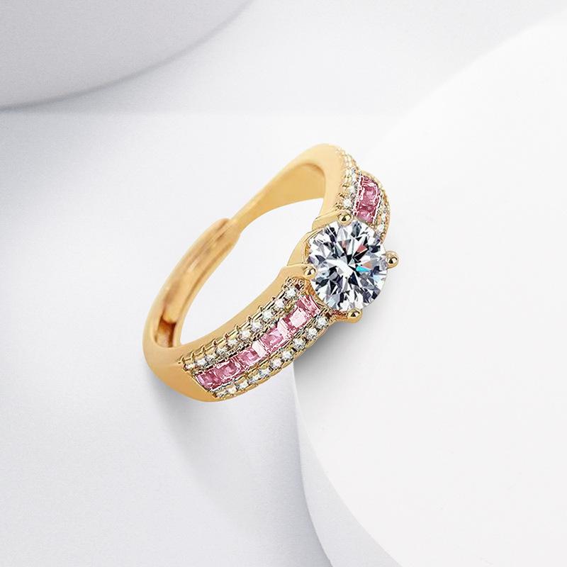 2026 Light Luxury Zircon Ring Women's Champagne Real Gold Niche Design Sense Open Ring Women's Jewelry