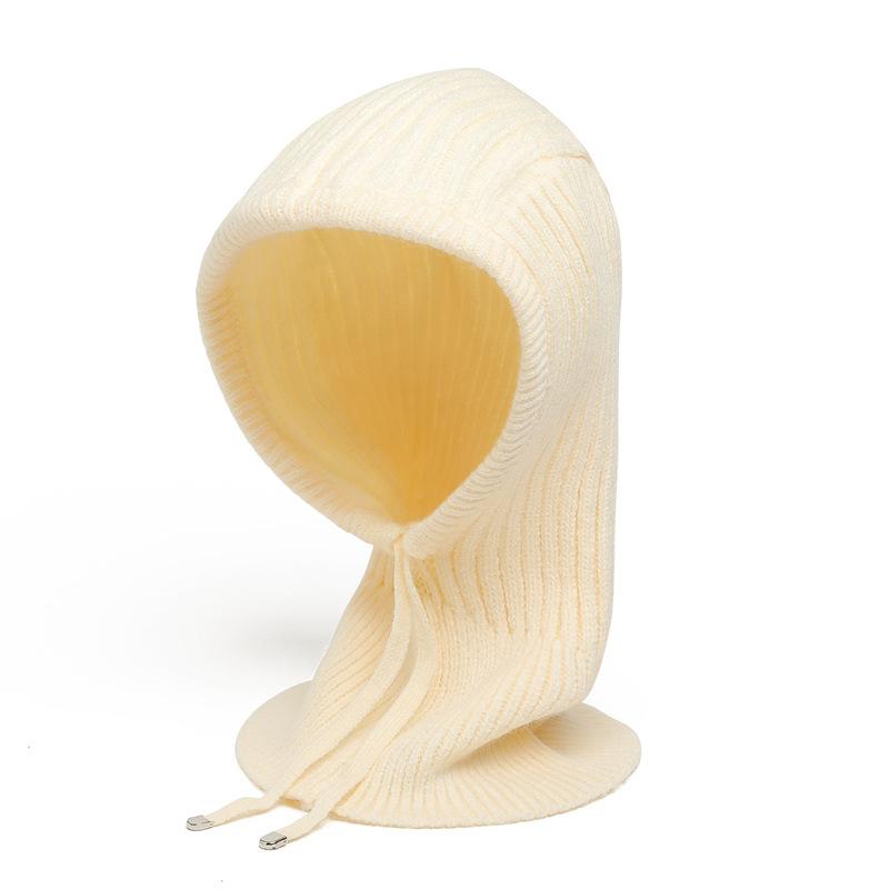 Winter Scarf And Hat Integrated For Outdoor Cycling, Warm Knit Scarf, Woolen Hat, Ear Protection, Solid Color Scarf, Drawstring