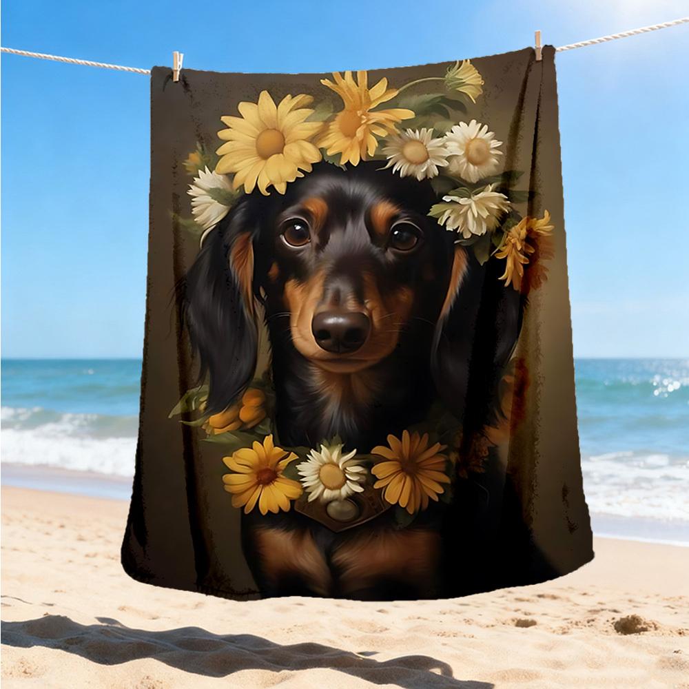 

1pc Flower Crown Dog Outdoor Flannel Blanket Soft All Season Polyester Throw , Perfect for Picnics & Travel , Picnic Accessory 80x120cm
