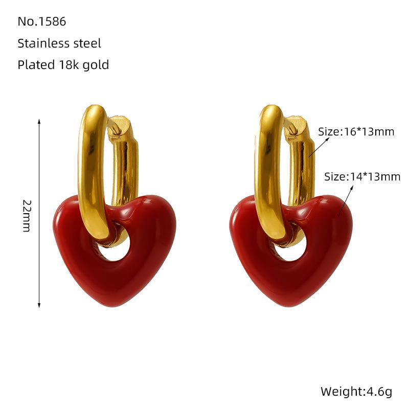 

European & American Retro Heart Earrings - Women s Enamel Glaze U-shaped Detachable Design. 18K