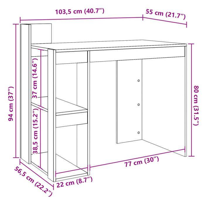 VidaXL Bureau chêne sonoma 103,5x56,5x94 cm bois d'ingénierie, bureau d'écriture, bureau d'ordinateur, bureau à domicile, 847977