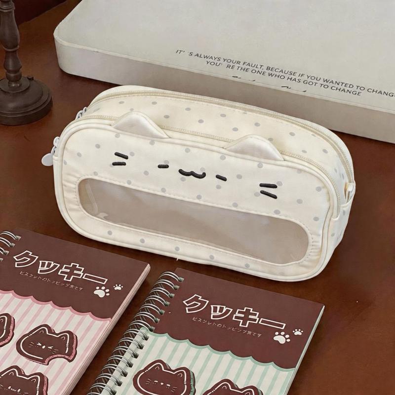 Fashionable Kitten Pencil Pouch with Clear Window and Wave Points for Travel