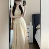 Women's V-neck Knit T-shirt & High-waisted Pleated Skirt Set