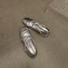 Silver single shoes of the same style women's spring new versatile light mouth retro Mary Jane shoes