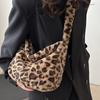 Spring Plush Bag Women's 2025 New Fashion Niche Leopard Print Shoulder Bag Large Capacity Messenger Dumpling Bag