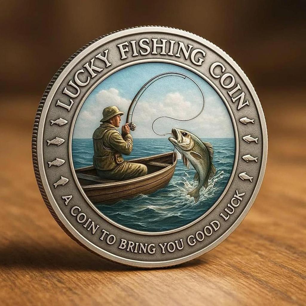 Good Luck Coin Fisherman Metal Keepsake Art Coin For Angler Husband Luck Outdoor Fishing Activities Camping Lover