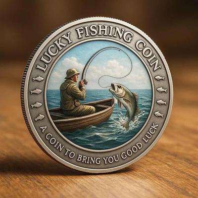 Good Luck Coin Fisherman Metal Keepsake Art Coin For Angler Husband Luck Outdoor Fishing Activities Camping Lover