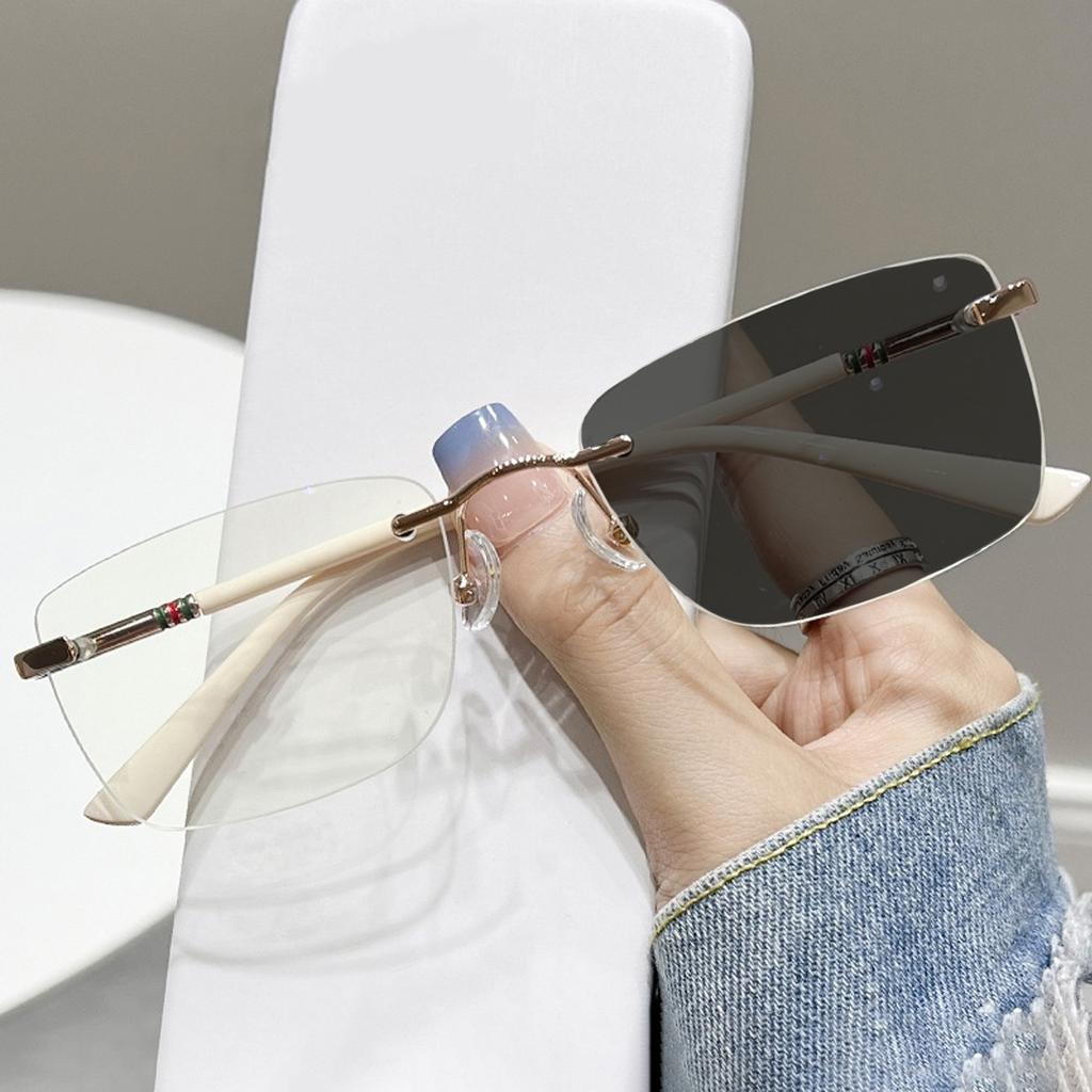 Rimless Myopia Glasses Frame for Women Without Makeup, Slimming Photochromic Small Frame Glasses, Reading Glasses