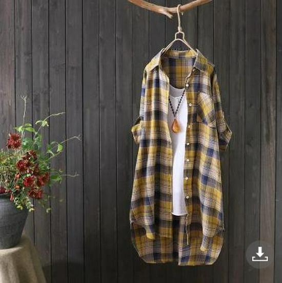 2024 Spring/Autumn Women's Korean Style Plaid Loose Mid-Length Plus Size Long Sleeve Shirt Jacket