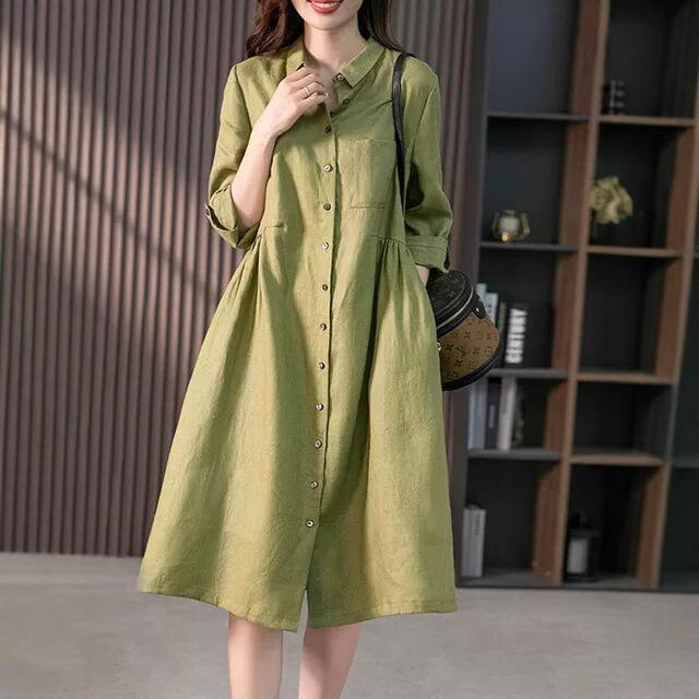 

Pink Shirt Dress Women s Casual Loose Fit Button Down Pocket Dress Long Sleeve Midi Dress with Roll-Up Cuffs 2XL оливковий колір