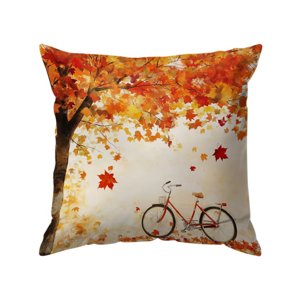 Home Decor Autumn Trees & Bicycles Decorative Pillow Covers Pattern Cushion Cover Suitable For Sofa Bedroom Car Pillow Cover