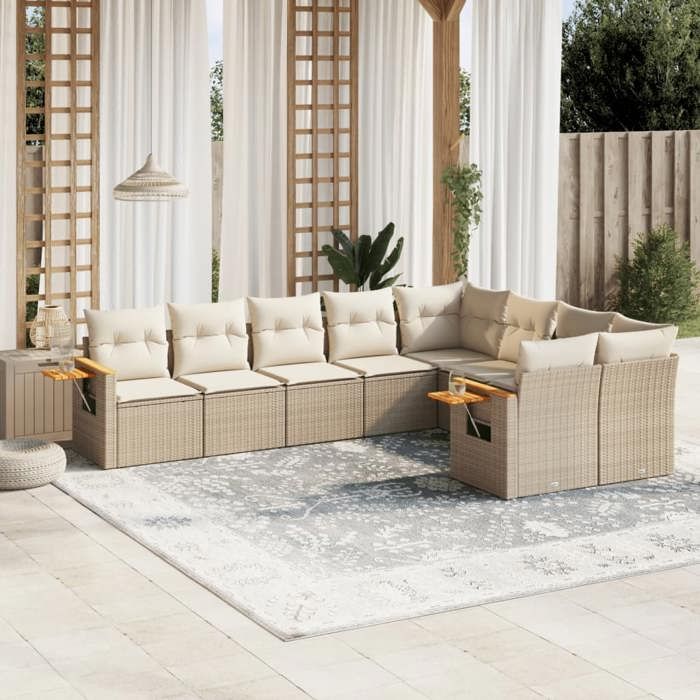 VidaXL Garden Lounge Set with Cushions 9 Pcs, Patio Sofas, Patio Furniture Set, Outdoor Furniture, Beige 3227143