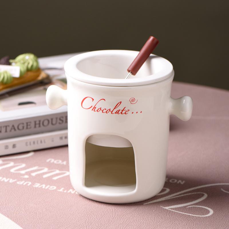 Creative Ceramic Fondue Pot Set with Forks - Ideal for Heating Chocolate and Cheese, Perfect for Home Gatherings