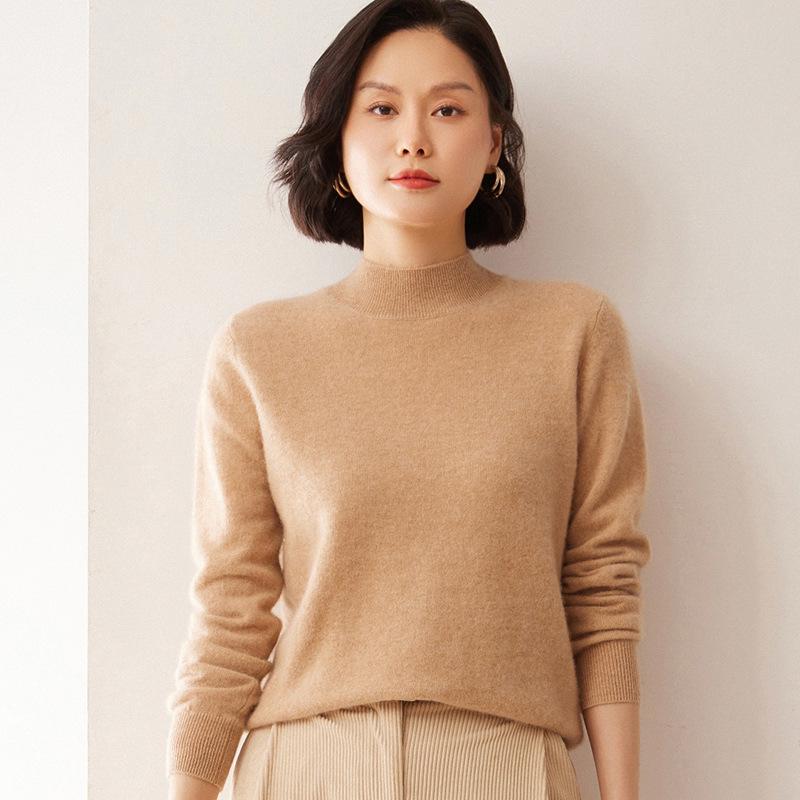 Women's Solid Color Cashmere Turtleneck Sweater - Autumn/Winter Base Layer Pullover