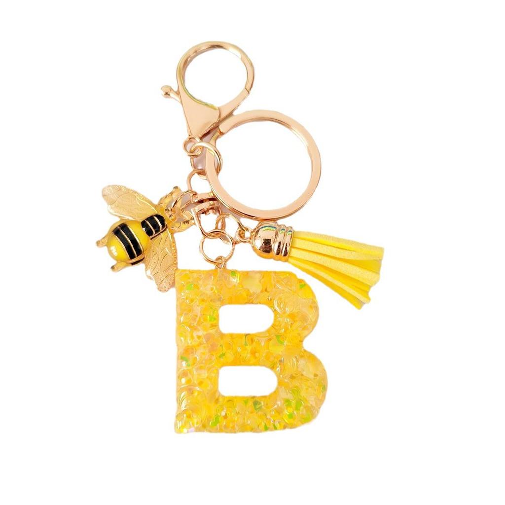 Yellow Bee Resin Glitter Letter Keychain Pendant Ornament