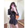 French temperament v-neck floral dress women's autumn new high-end small waist and thin short skirt