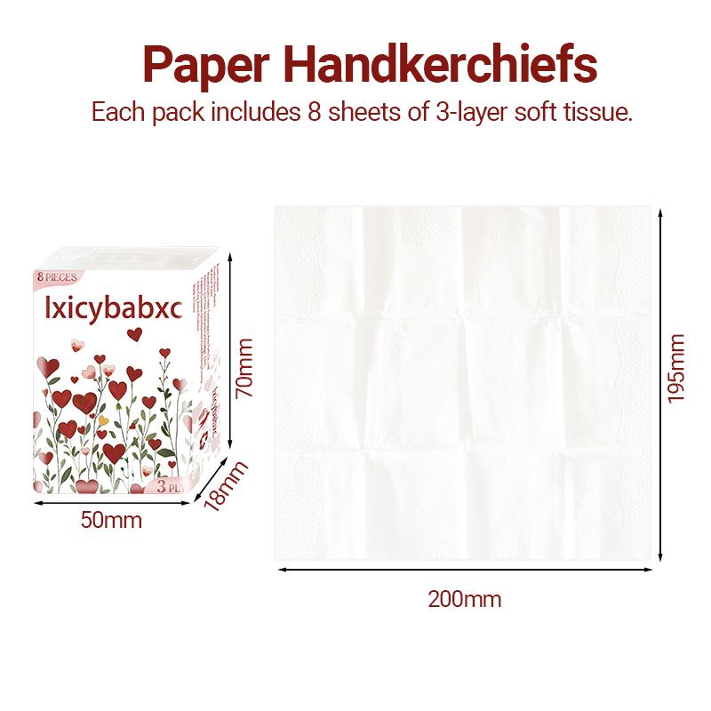 Stylish Portable Mini Handkerchief Tissue 1 Pack with 8Sheets 3-Ply Virgin Wood Pulp