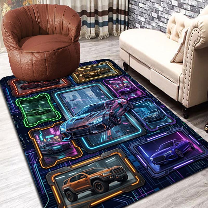 Cyberpunk Car Collection Pattern Rug Floor Mat for Living Room or Bedroom Soft and Comfortable Carpet a Gift for Birthday and Holiday.