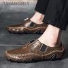 Men Leather Loafer Shoes Fashion New Bean Shoes Outdoor Men's Comfortable Breathable Soft Bottom Driving Shoe Casual Shoe Luxury