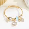Bracelet DIY Inlaid Heart Pendant Adjustable Open Bangle