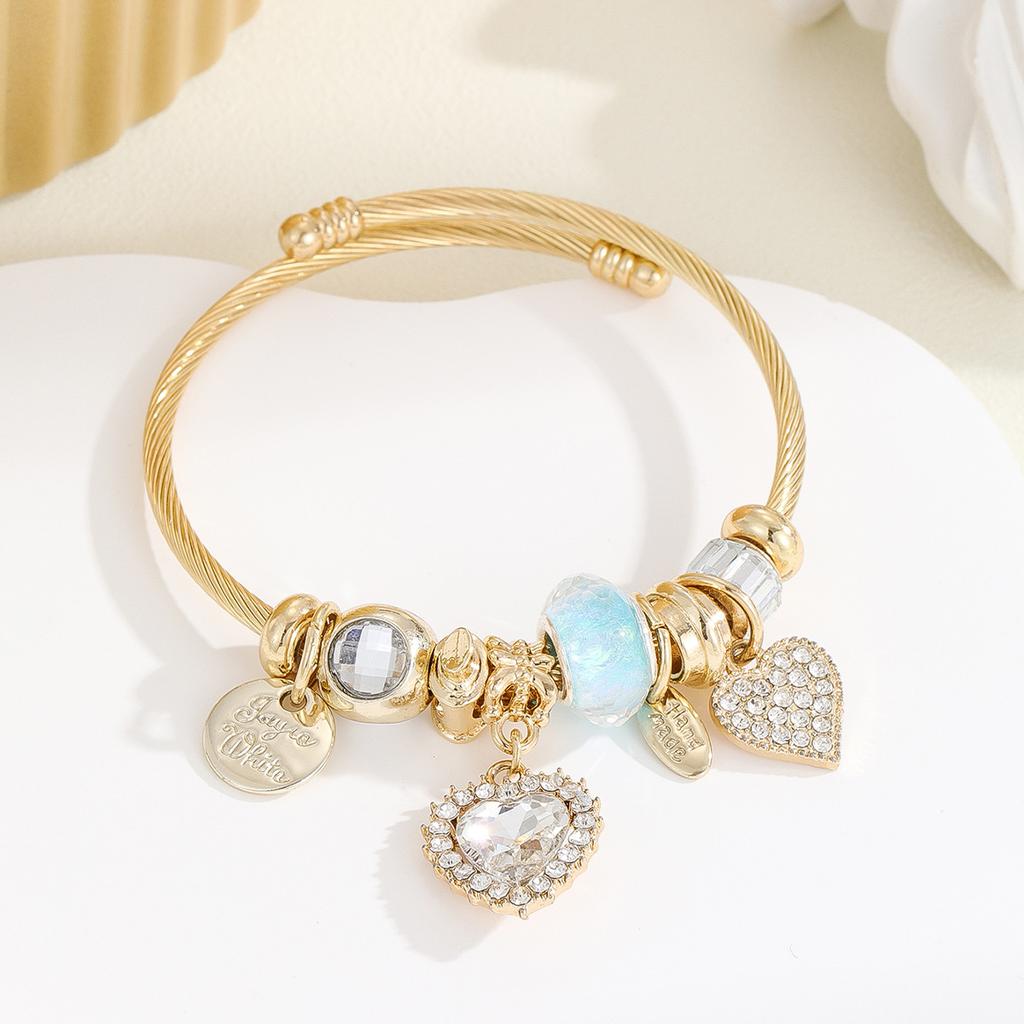 Bracelet DIY Inlaid Heart Pendant Adjustable Open Bangle
