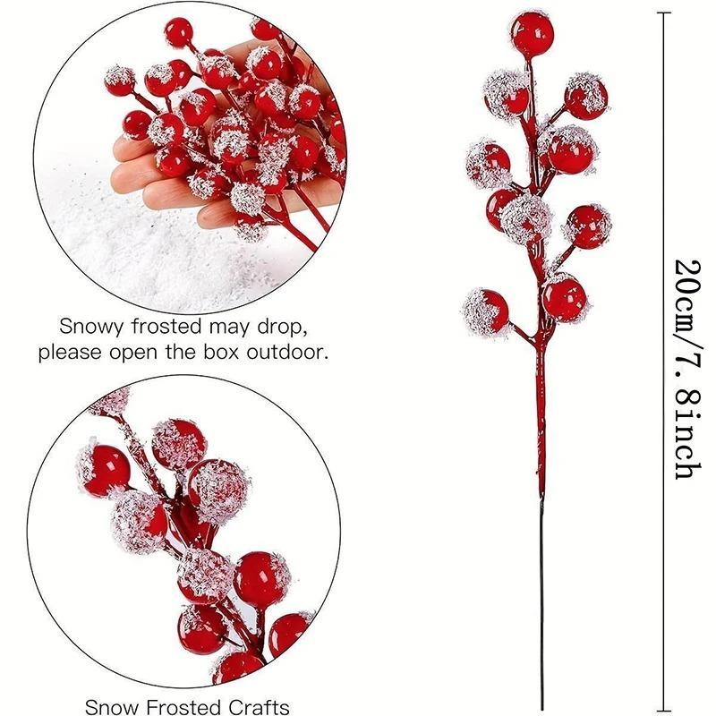 10/20 Stück Künstliche Rote Fruchtpflanzen mit Schnee Rote Frucht Weihnachtsbaumdekoration Party Heimzimmerdekor Neujahr Weihnachtsgeschenk