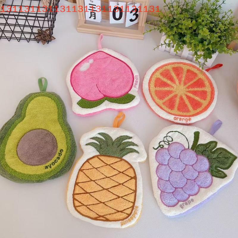 Cartoon Fruit Hand Towel Hanging Absorbent Bathroom Kerchief Coral Fleece Thickened Washcloth