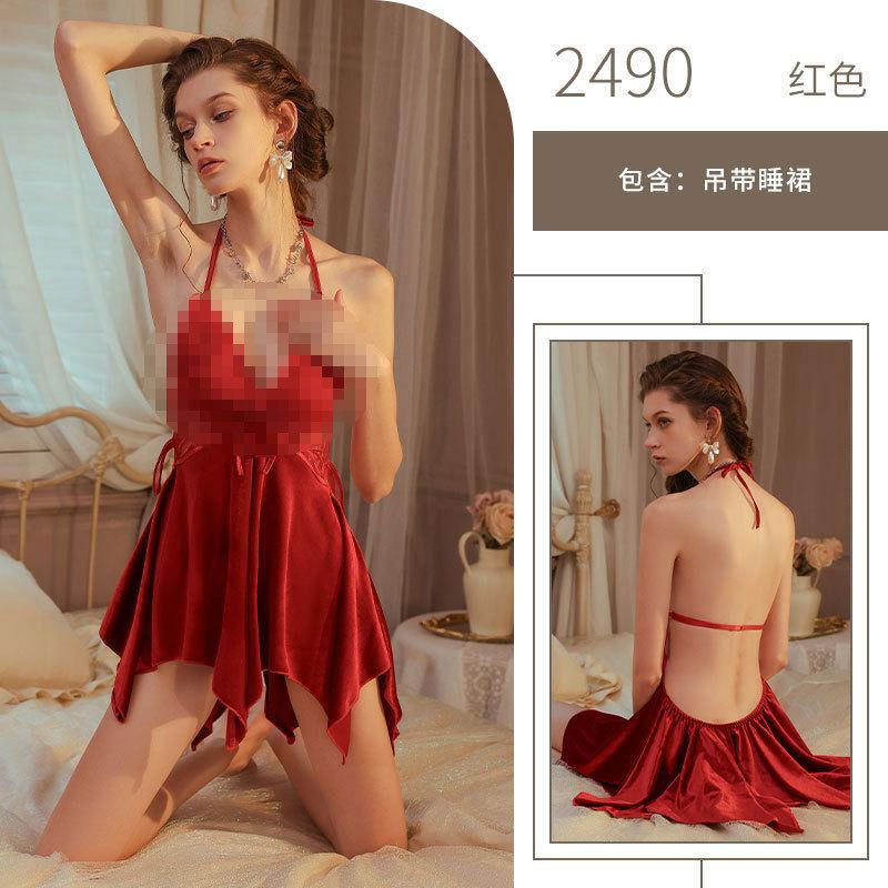 Sex Underwear Velvet Autumn and Winter Sleeveless Sexy Lace Hollow Suspender Couple Flirting Set