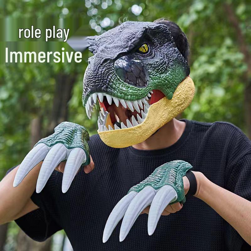 Electric Luminous Dinosaur Mask with Movable Mouth - Funny Tyrannosaurus Rex Headgear for Halloween