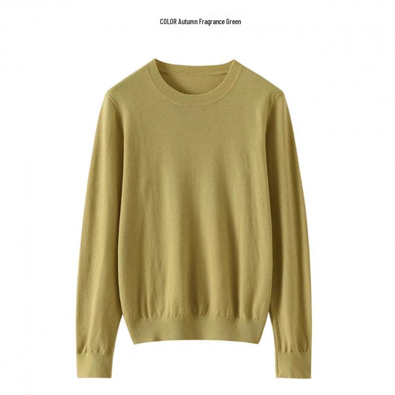 Women's Gentle Style Soft Pure Wool Pullover Sweater - Long Sleeve, Round Neck, Skin-Friendly Knit Base Layer for Spring
