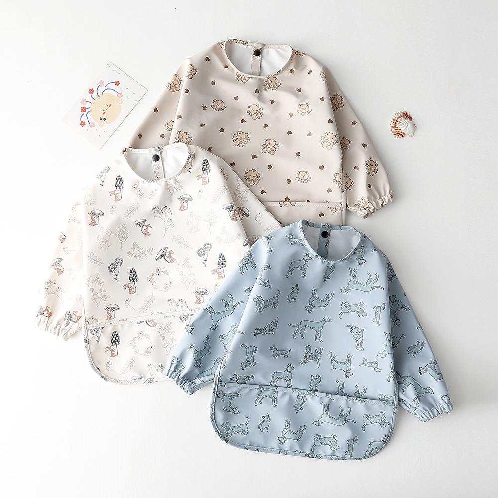 Cute Baby Bibs Toddler Waterproof Long Sleeve Apron Cartoon Animals Children Feeding Smock Bib Baby Stuff Newborn Accessories