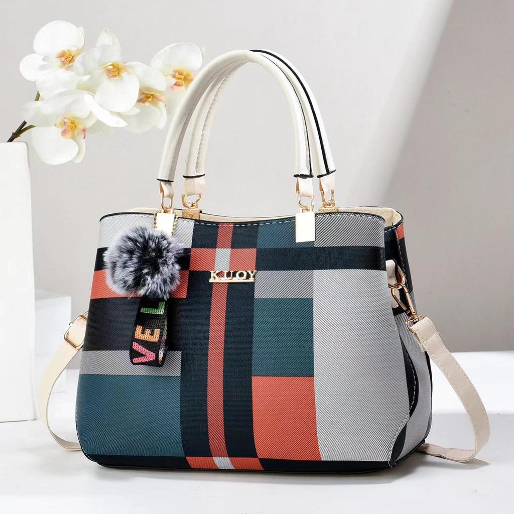 Taizhou Women's Color Block Plaid Handbag - Korean Style Single Shoulder & Crossbody Bag