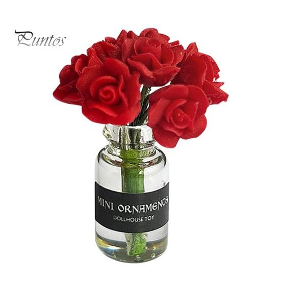 

1/12 масштаб миниатюрный набор роз и тюльпанов для кукольного домика, кухни, декора для столовой, реалистичный детский сказочный садовый аксессуар красный
