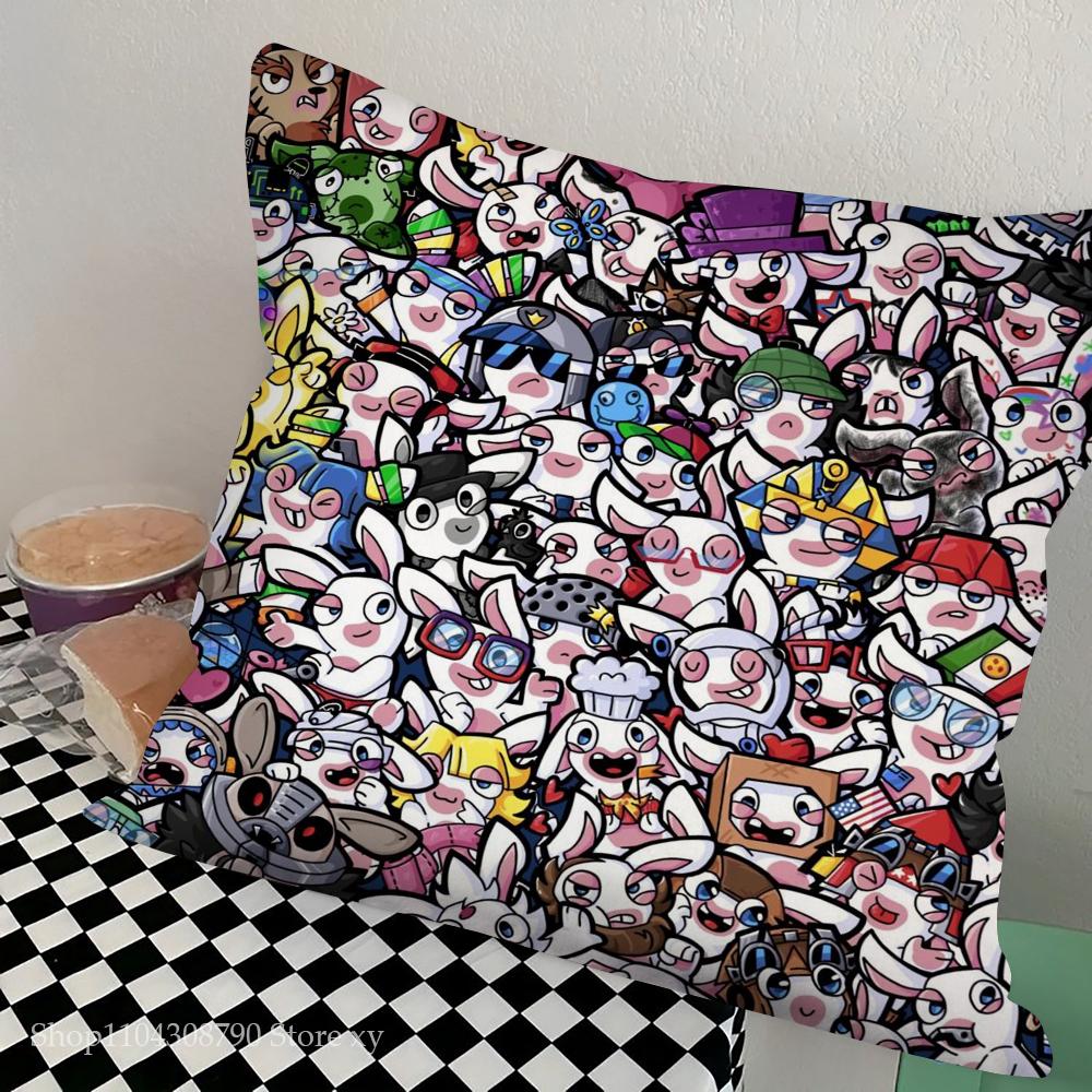 Cartoon Raving Rabbids Spiel Kissenbezug Quadratisches Kissen Schlafzimmer Sofa Freizeit Komfort Kissen Auto Wohnzimmer Heimdekoration