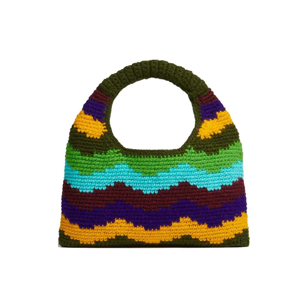 Marni Market Letter Patch Wave Design Woven Technology Acrylic Knit Mini Handbag Women handbag Green Multicolor SHMH0050A2FW305STV76