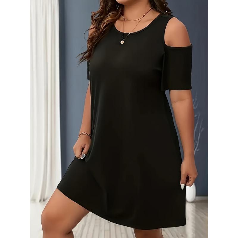 

Весенне-летние платья с короткими рукавами и открытыми плечами однотонные женские 5XL чёрный
