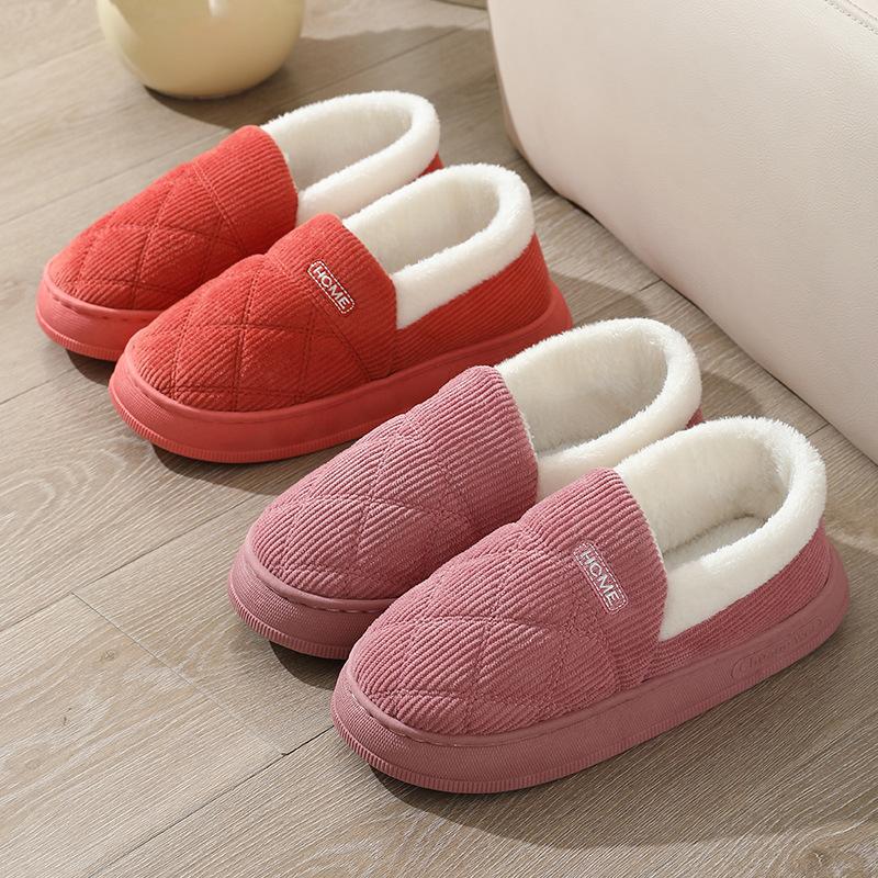 New autumn and winter thick-soled warm cotton slippers home indoor non-slip plush couple confinement cotton shoes outside